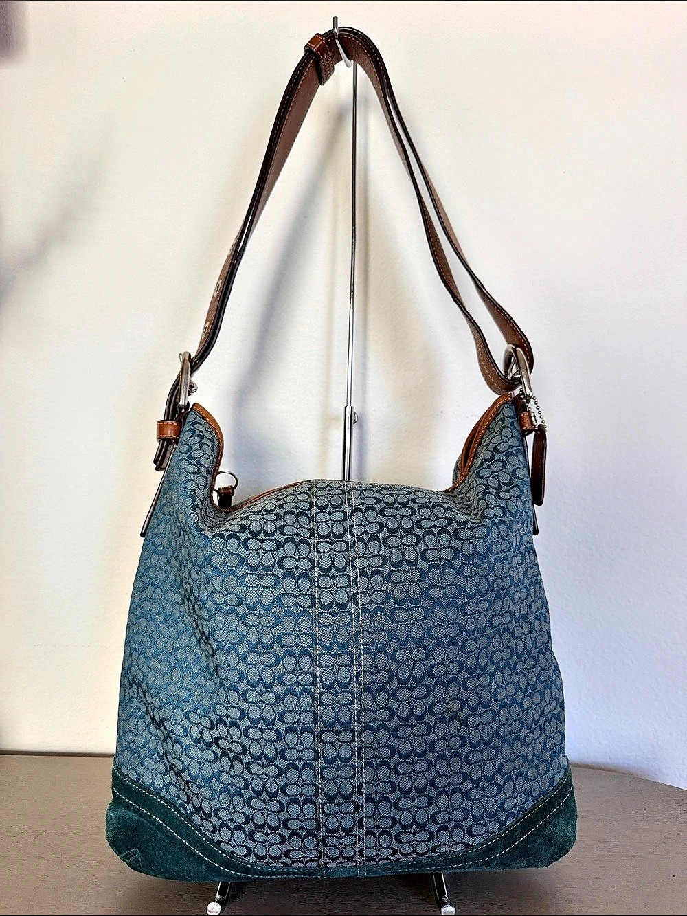 Coach Chelsea Optic Signature Hobo Bag Blue & Brown